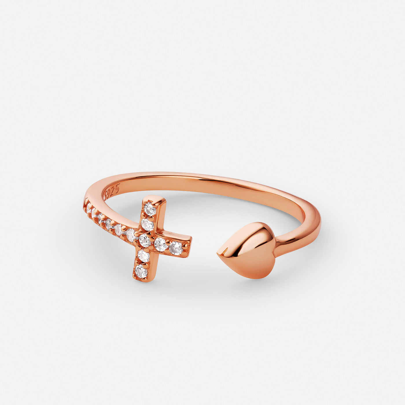 Heart Cross Ring Ouro Rosa